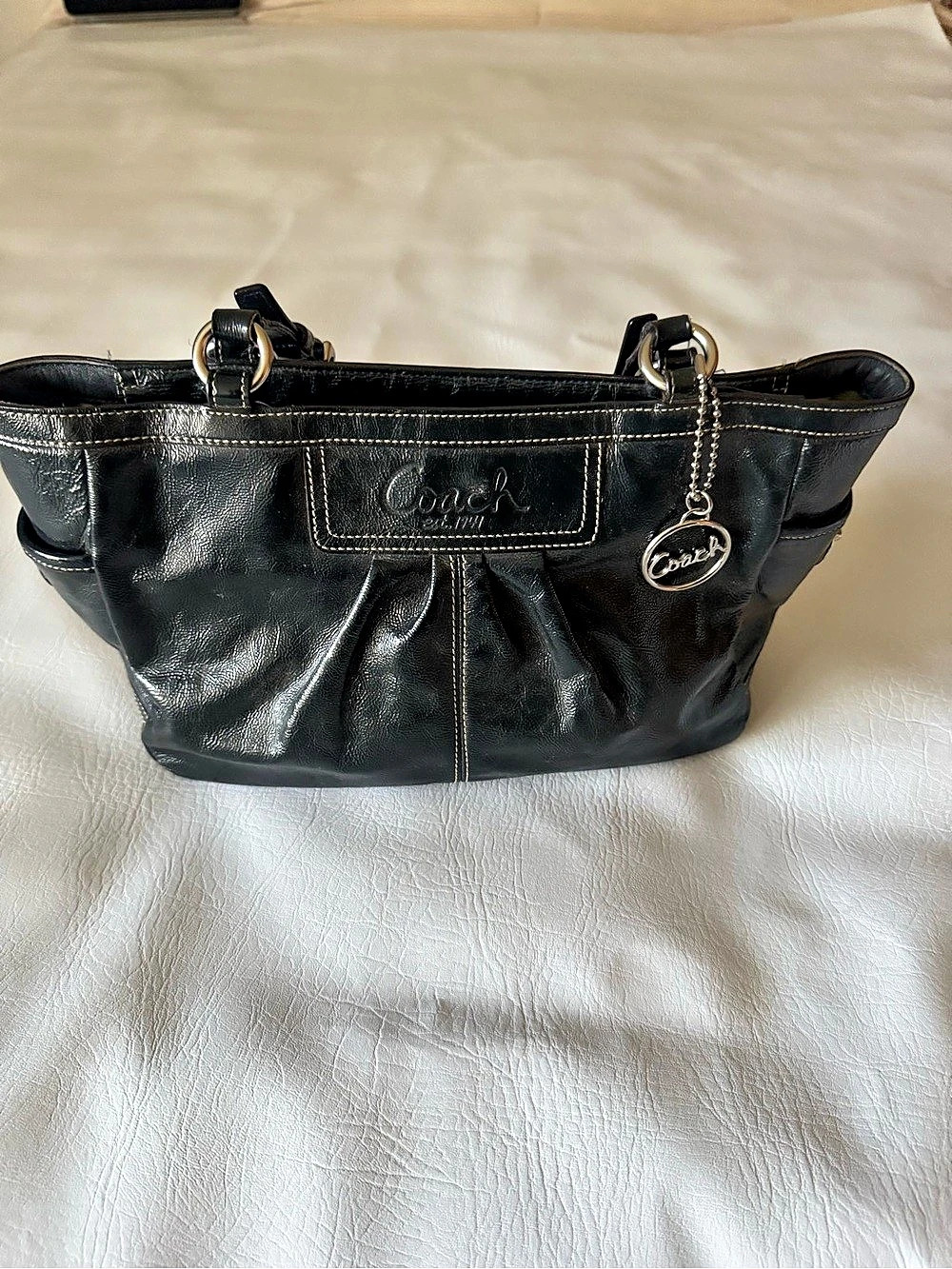 Vintage 2004 Coach 1432 Black Patent Leather Gallery Tote Bag Needs Repair